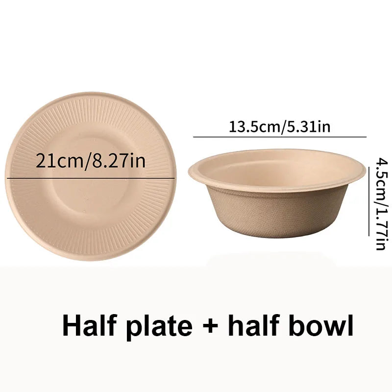 20/40pcs Disposable Paper Bowls Natural Sugarcane Paper Soup Bowls Desserts Fruit Salads Food Containers Party Dinner Plate Set