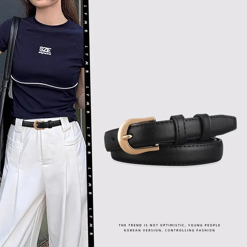 Belt Summer Brown Belt with Fine Matching Western Pants Simple and Versatile Belt 2024 New Fashion Decoration