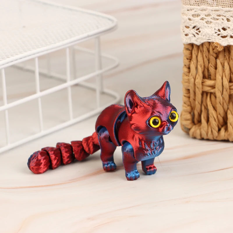 High Quality 1 Piece 3D Printed Cute Kitten With Movable Tail Joint Children's Gift Toy Model Car Ornament