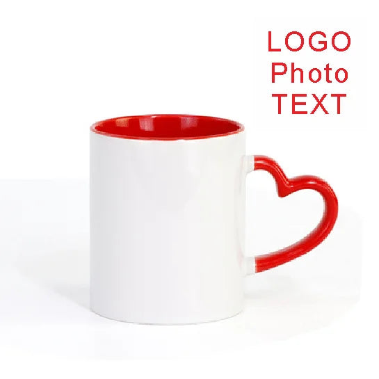 DIY Customized 350ML 12oz Ceramic Mug Heart Handle Type Personalized Print Picture Photo LOGO Text