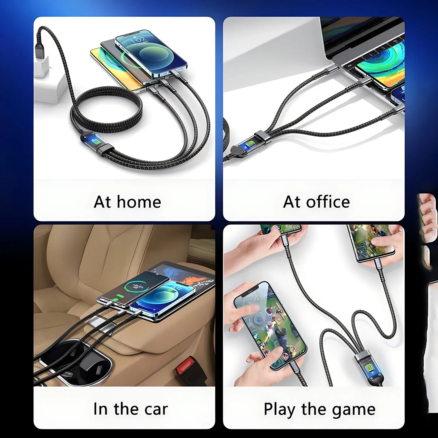 Transparent LED Light Fast Charge 100w 3 In 1 Data Cable Mobile Phone Charging 1.2M Cable For Type-c Android