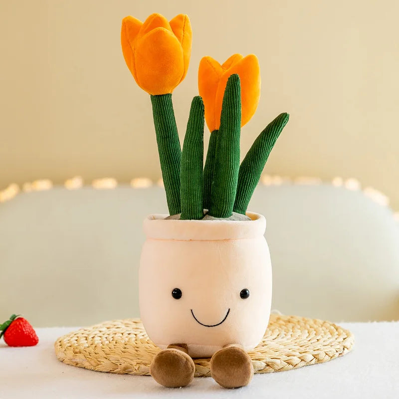 Lifelike Tulip Succulent Plants Plush Stuffed Decoration Toy Soft Decor Doll Potted Flowers Pillow for Girls Gift