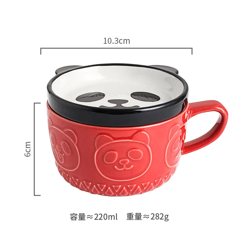 Japanese Ceramic Cartoon Animal Mug Cute Home Breakfast Mug Office Coffee Mug Couple Water Cup With Lid