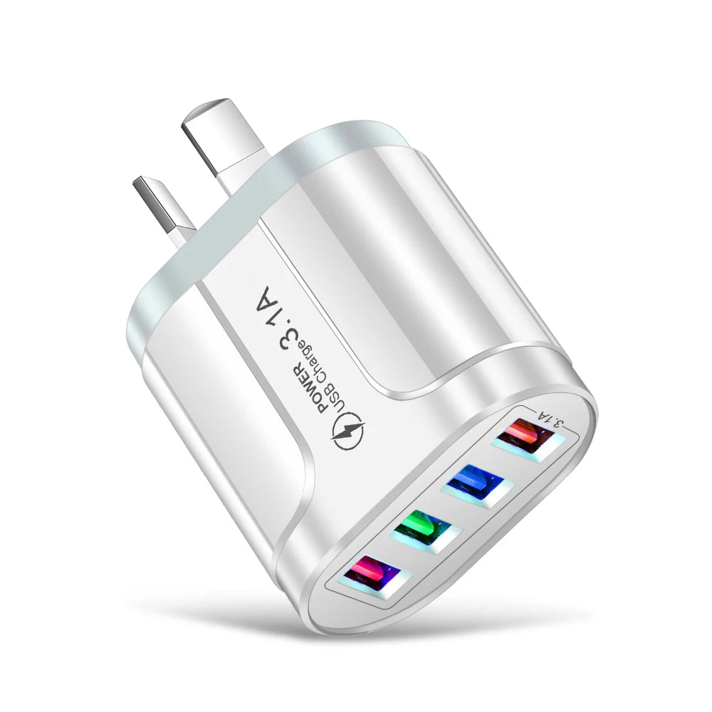 Australian USB Fast Charger AU Plug Quick Charger Mobile Phone Charger 3.1A Multiple 4 Ports USB Travel Adapter Wall Charger