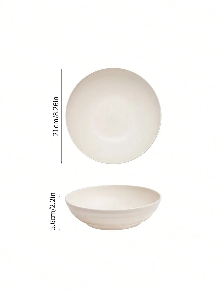 4/8/12pcs Plastic beige large bowl, large salad cereal bowl reusable, microwave and dishwasher safe