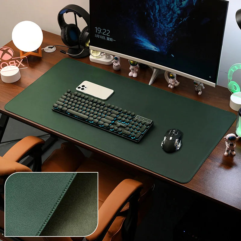 Leather Desk Pad Protector, Large Mouse Pad, Office Desk Mat, Non-Slip PU Leather with Stitched Edges Desk Blotter, Desktop Mat