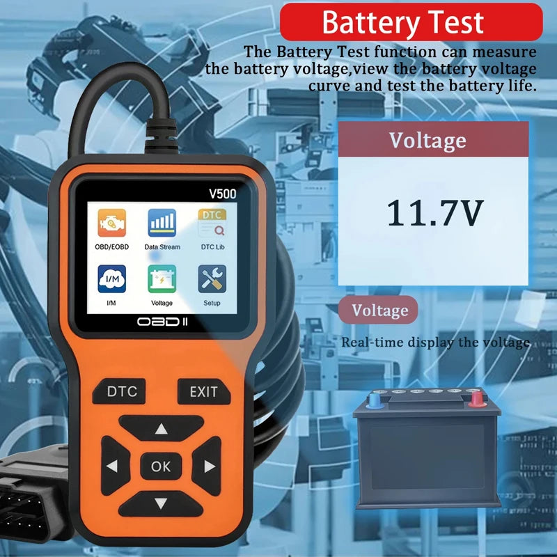 OBD2 Scanner V500 - Instant Code Reader & Voltage Check | Full System Diagnostics for OBDII/CAN Cars |10s Fault Analysis
