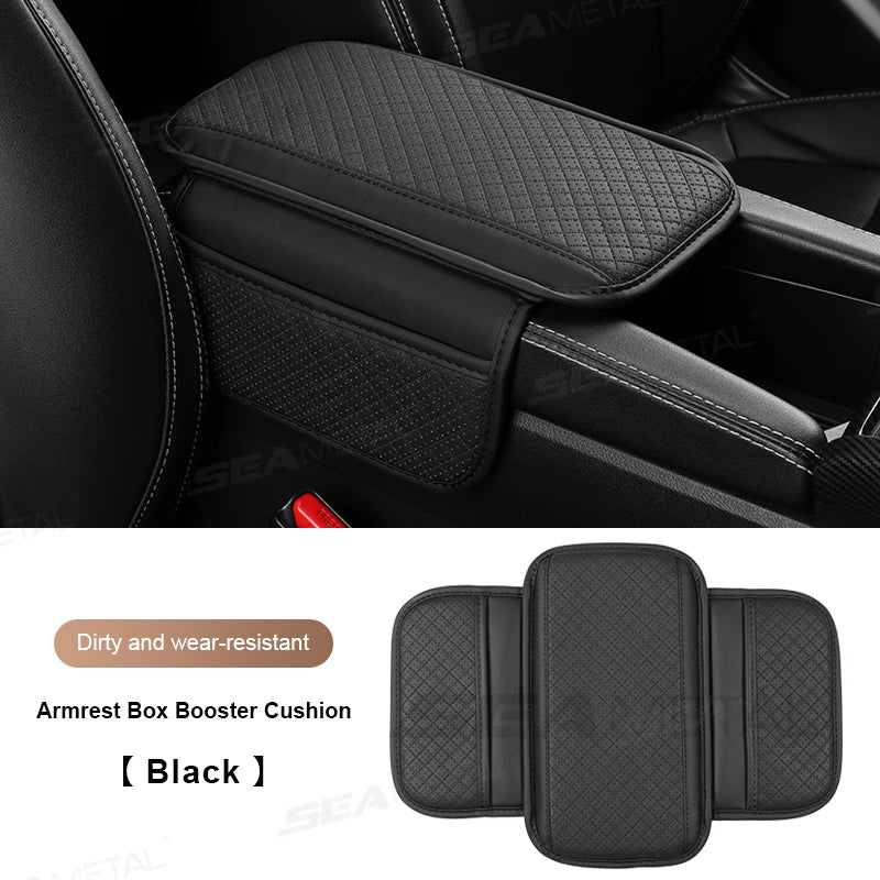 BLALION Leather Car Armrest Box Pad Memory Foam Center Console Arm Rest Protector Cover with Storage Pocket Elbow Rest Cushion