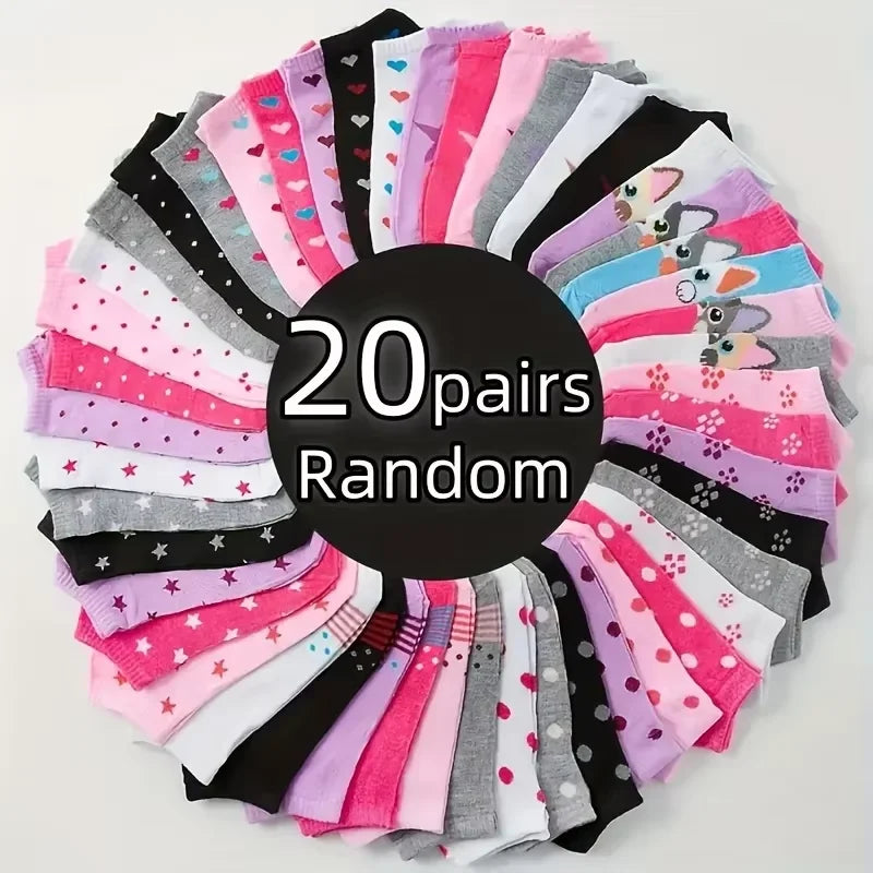 10/20/30/50/100Pairs Heart Print Socks Valentine's Day Candy Colored Ankle Socks Women's Stockings & Hosiery