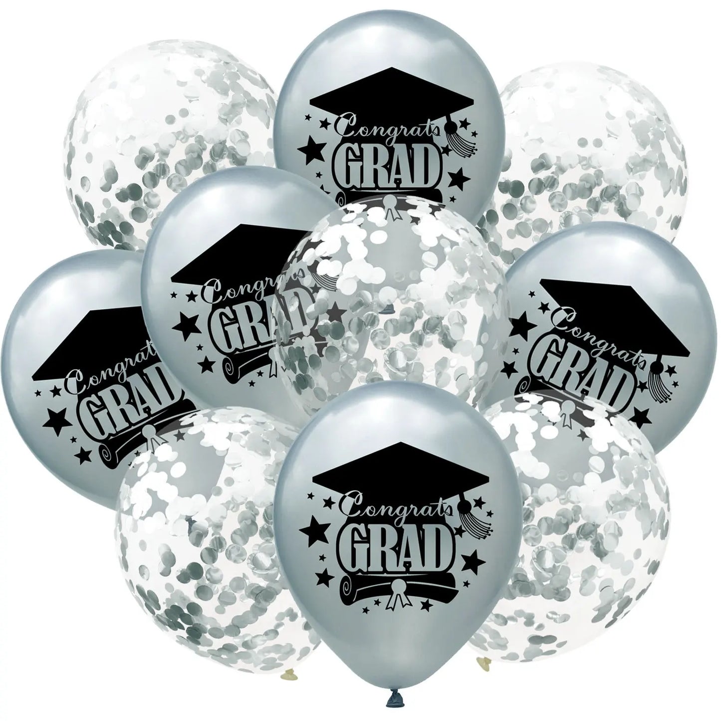 10pcs Congratulation Balloons Gold Black Latex Balloon with Confetti Graduation Party Decoration Supplies 2024 Grad Gift