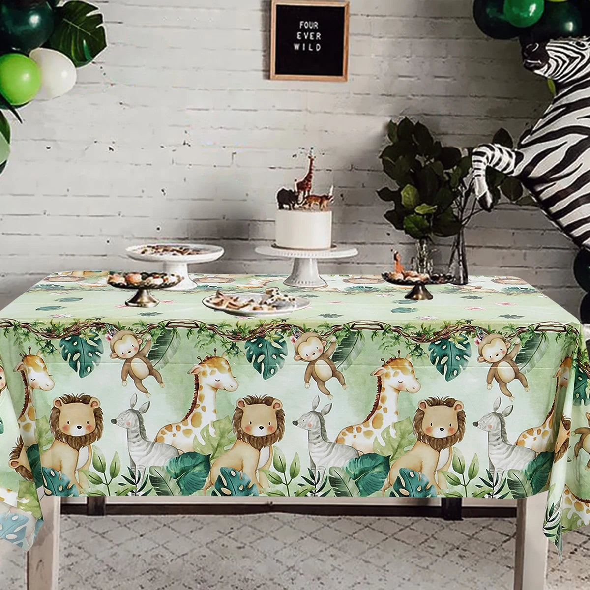 Jungle Animals Birthday Decoration Tablecloth Wild One Baby Shower Boy Kids Woodland Safari Bithday Party Supplies
