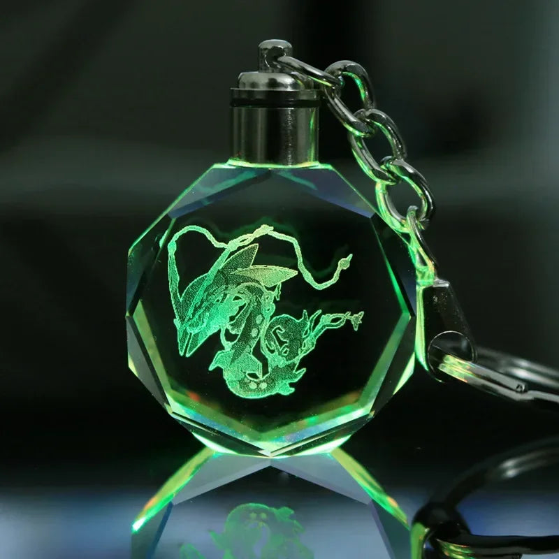 Pokemon Pikachu 3D Luminous Keychain Charizard Mewtwo Figures Toy Crystal Doll Night Light Metal Pendant Kid Birthday Gift