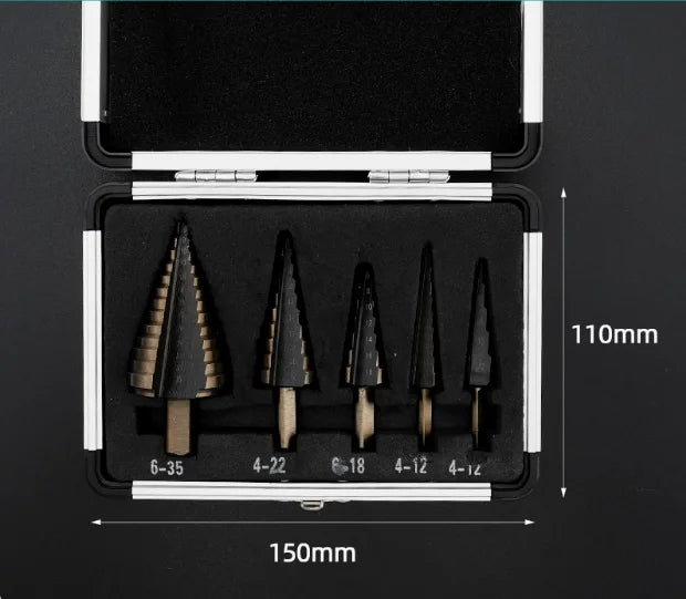 HSS Straight Fluted Pagoda Step Drill 3Pcs 5Pcs 6Pcs Cloth Bag Hex Shank Reamer Bit Set Titanium Coated Wood Metal Hole