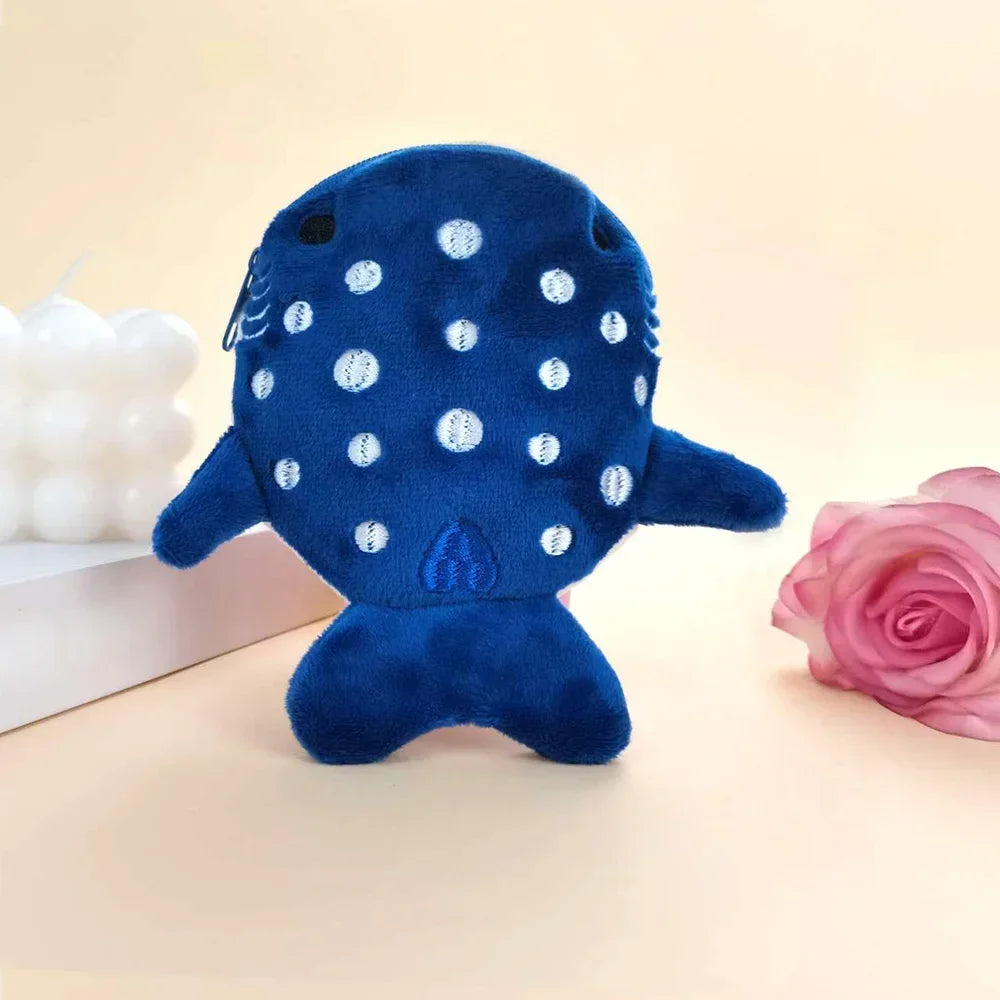 Fashion Cute Blue Shark Mini Whales Coin Purse Plush Zipper Coin Wallet Designer Women's Small Change Bag Key Earphone Pouch