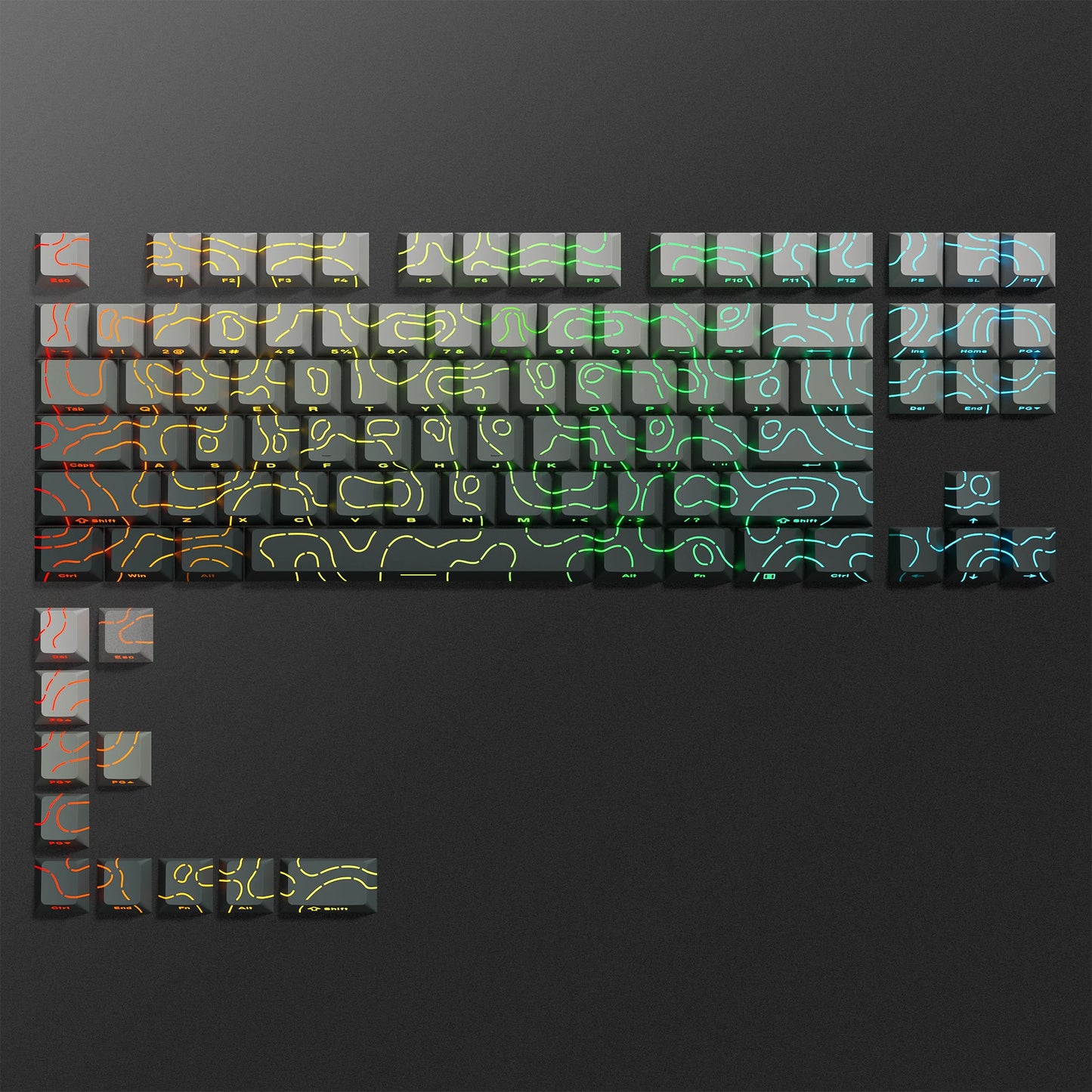136 Key Black White Side-lit Shine Through Backlit keycaps PBT Double Shot Keycaps OEM Profile for MX Switch Mechanical Keyboard