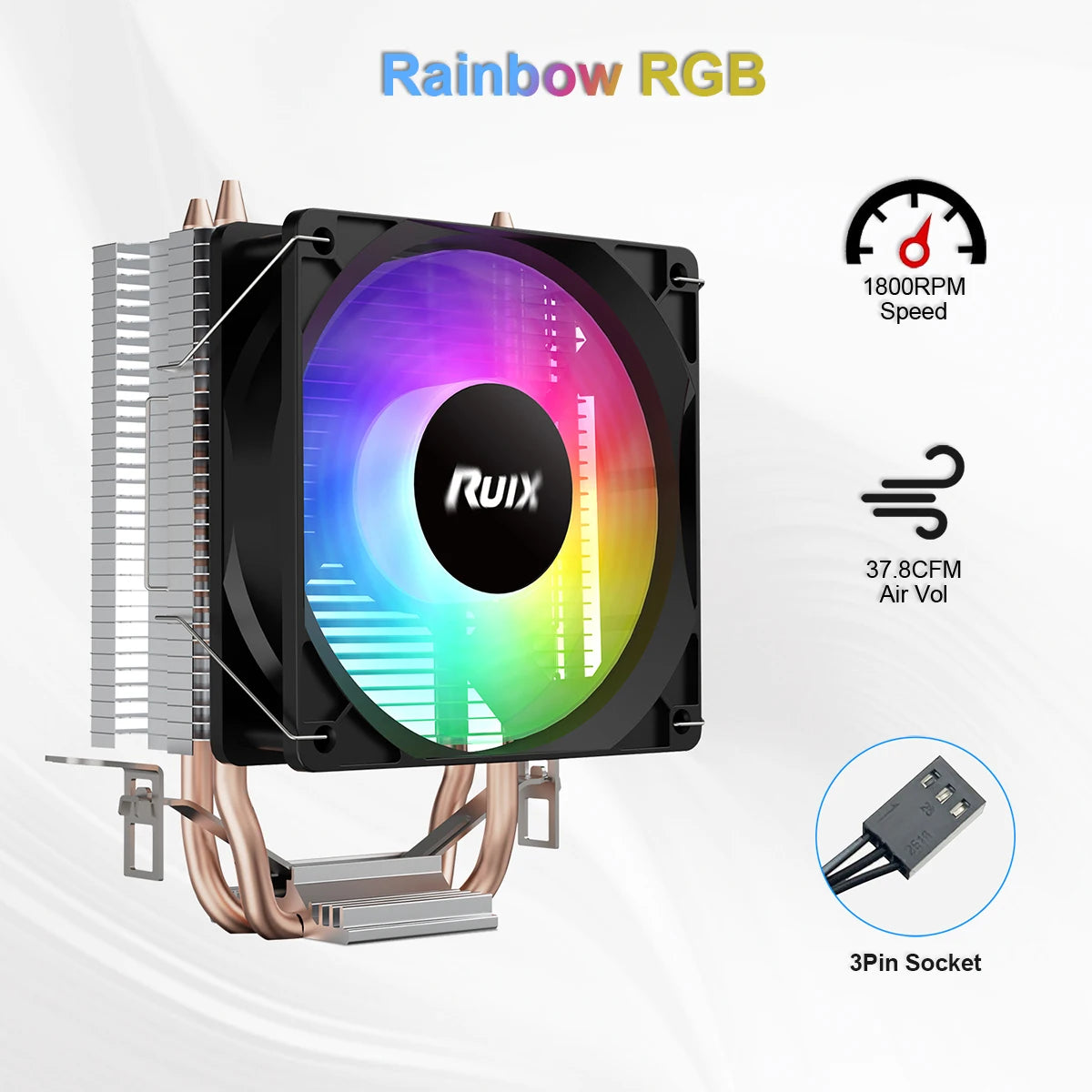 Ruix X2000 Air CPU Cooler 2 Heatpipes Radiator Cooling RainbowRGB 3PIN Fan Quiet Ventilador For Intel 115X 1200 1700 AM4 AM5 AMD