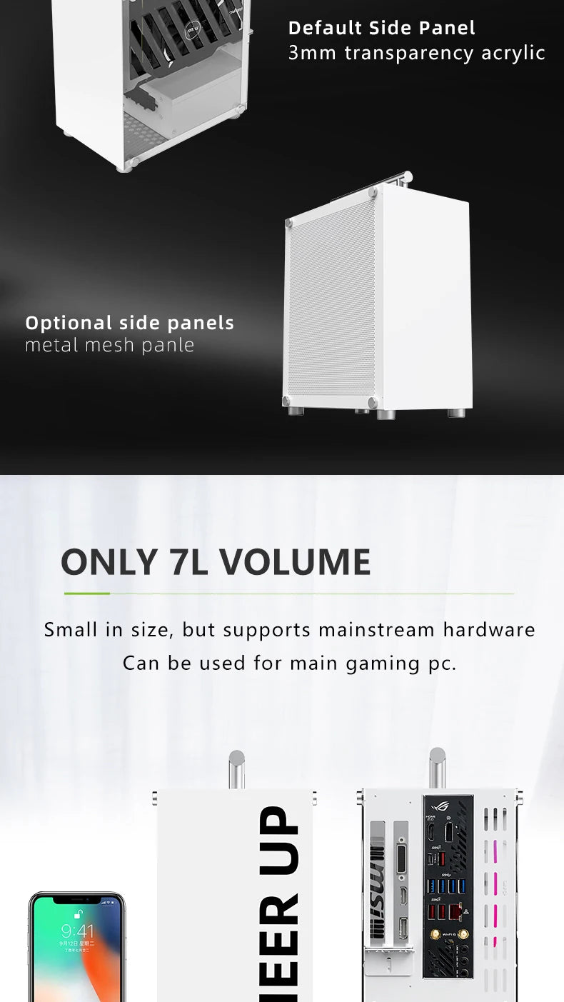 METALFISH T40 Mini ITX Black Case 7L Gaming Computer Chassis Compact transparent PC Support SFX PSU/70mm Cooler/206mm GPU