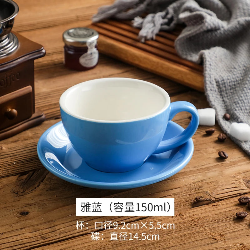 150ml Espresso Coffee Cup Sets High-grade Simple European Style Mug Thick Colored Glaze Ceramic Cappuccino Flower Cups Latte