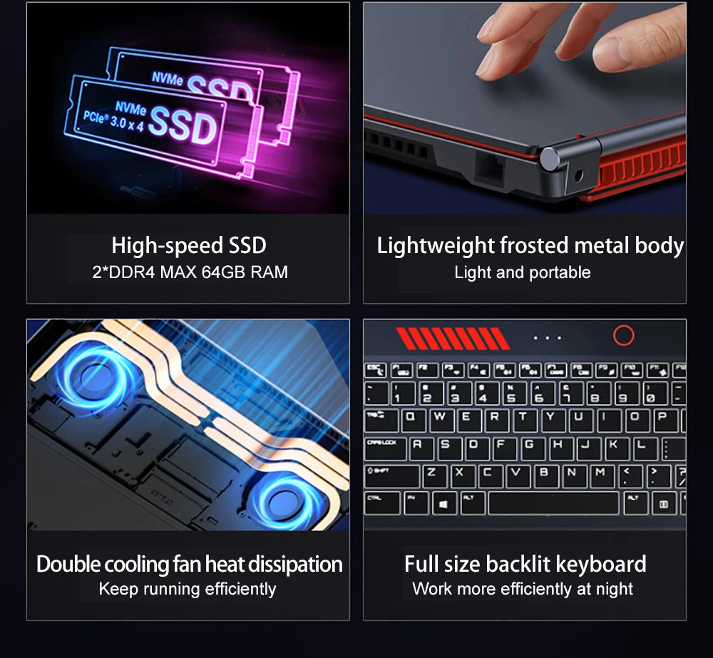 YSJMNPC Gaming Laptop Computer Intel Core i9-10885H i7 10870H GTX1650 4G 16.1 Inch IPS Screen RAM Max 64GB 2*DDR4 2*M.2 NVMe