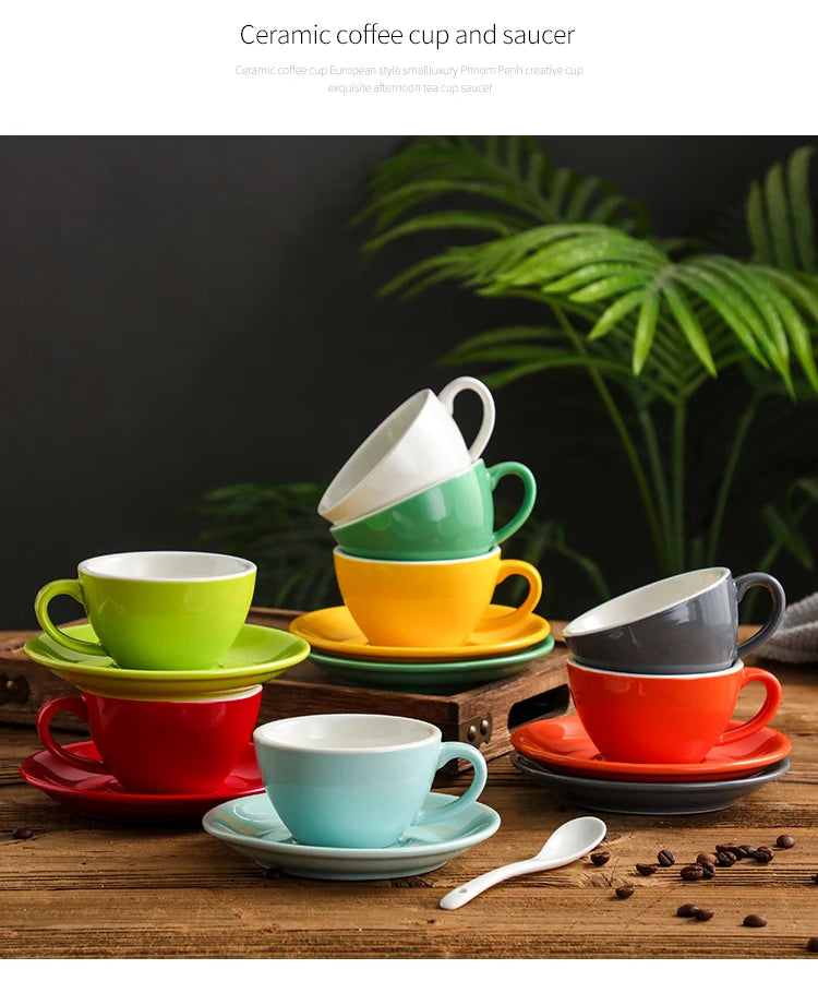 150ml Espresso Coffee Cup Sets High-grade Simple European Style Mug Thick Colored Glaze Ceramic Cappuccino Flower Cups Latte