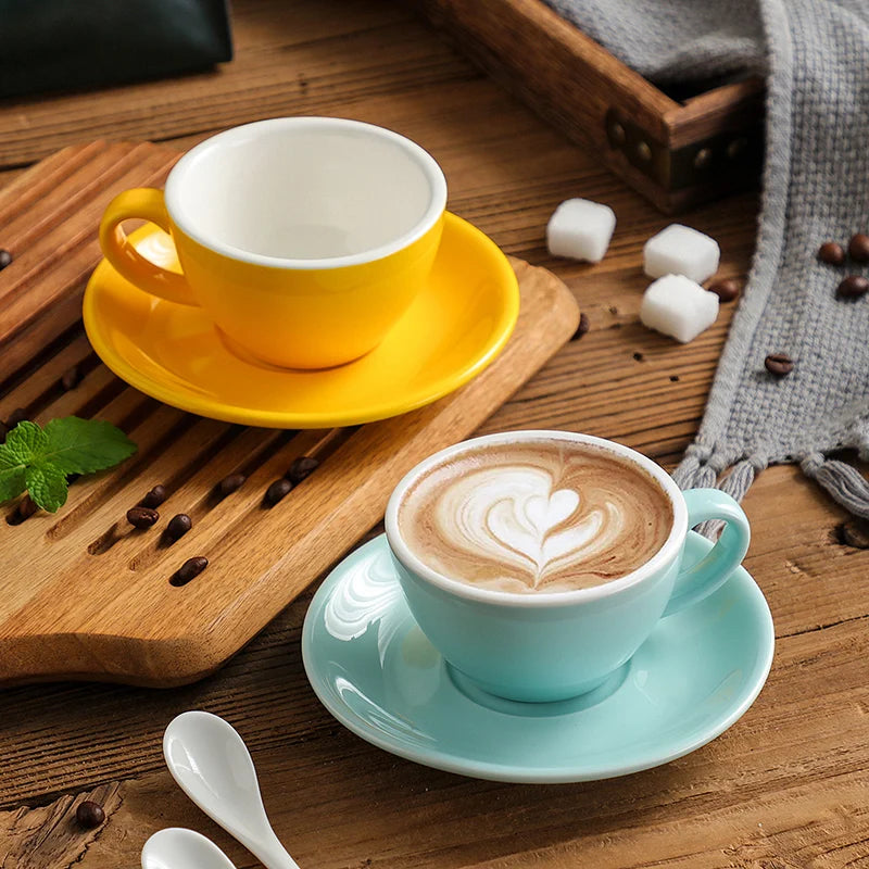 150ml Espresso Coffee Cup Sets High-grade Simple European Style Mug Thick Colored Glaze Ceramic Cappuccino Flower Cups Latte