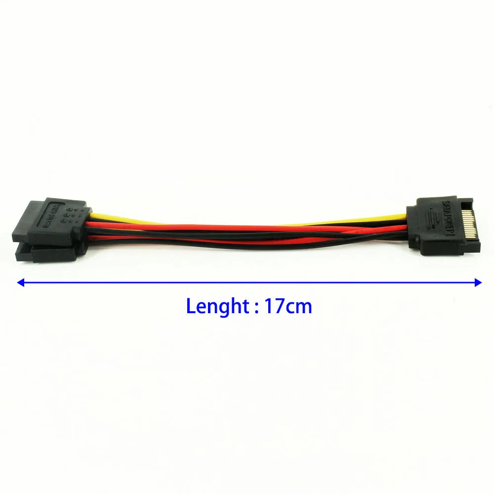 OULLX SATA 1 Male to 2 Daul Female SATA Splitter Cable Hard HDD 15PIN 1 to 2 Power Adapter Cord for Computer Y Shape PC Cable