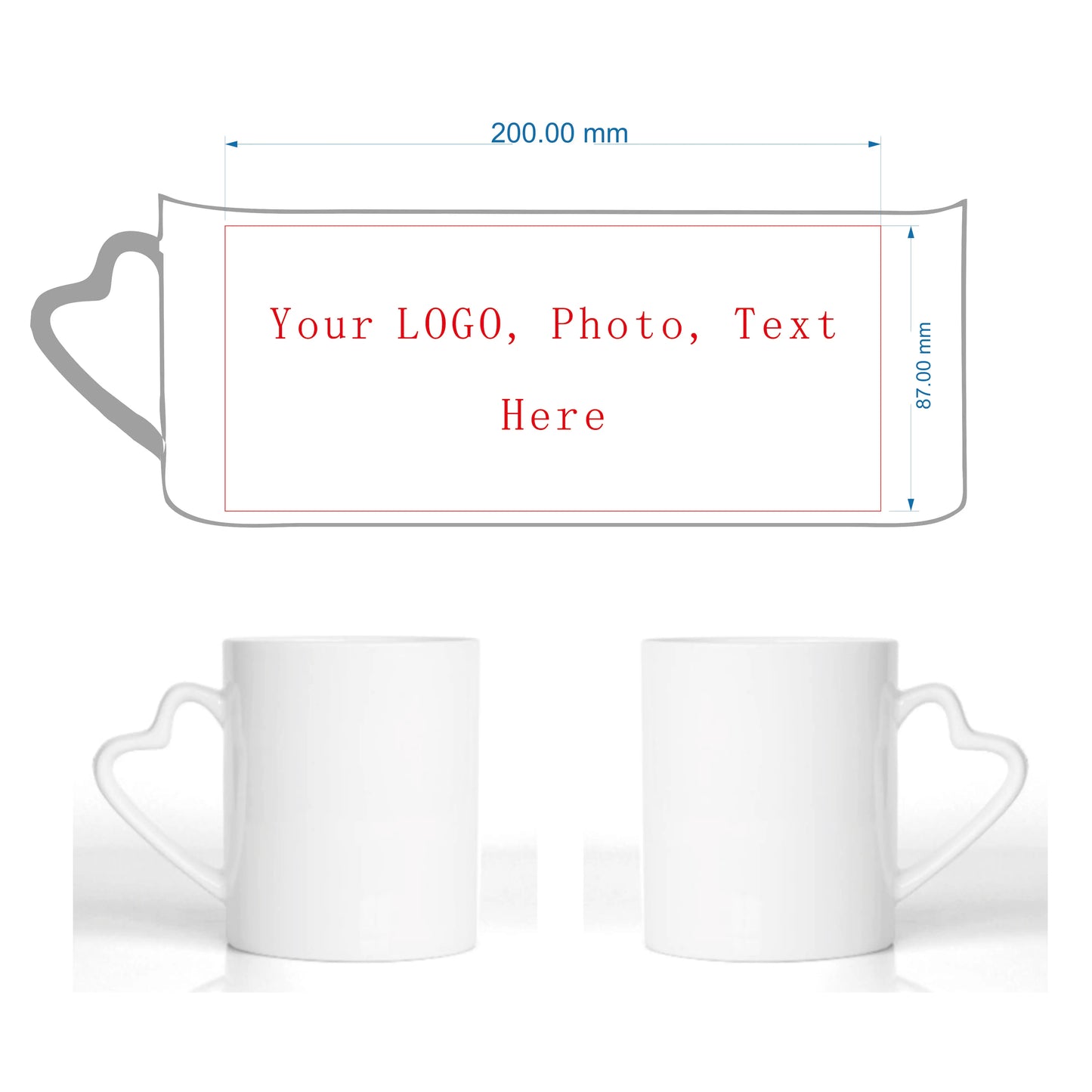 DIY Customized 350ML 12oz Ceramic Mug Heart Handle Type Personalized Print Picture Photo LOGO Text