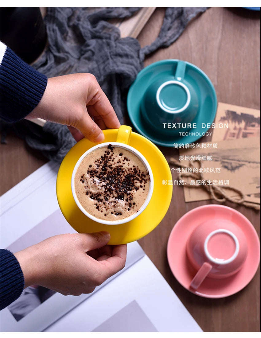 220ml High-Grade Ceramic Coffee Cups Coffee Cup Set Simple European Style Milk Mug Cappuccino Flower Cups Latte