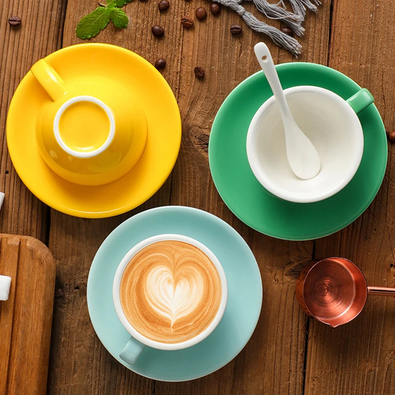 150ml Espresso Coffee Cup Sets High-grade Simple European Style Mug Thick Colored Glaze Ceramic Cappuccino Flower Cups Latte
