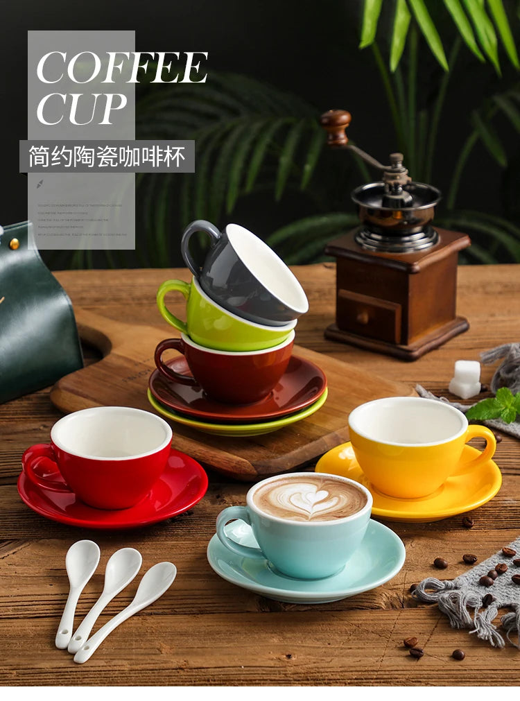 150ml Espresso Coffee Cup Sets High-grade Simple European Style Mug Thick Colored Glaze Ceramic Cappuccino Flower Cups Latte