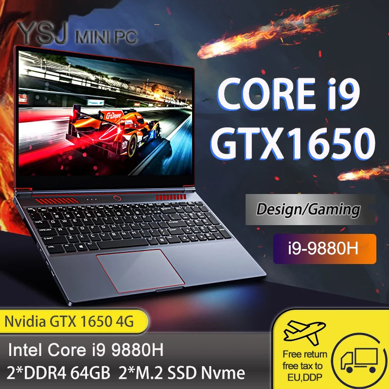 YSJMNPC Gaming Laptop Computer Intel Core i9-10885H i7 10870H GTX1650 4G 16.1 Inch IPS Screen RAM Max 64GB 2*DDR4 2*M.2 NVMe