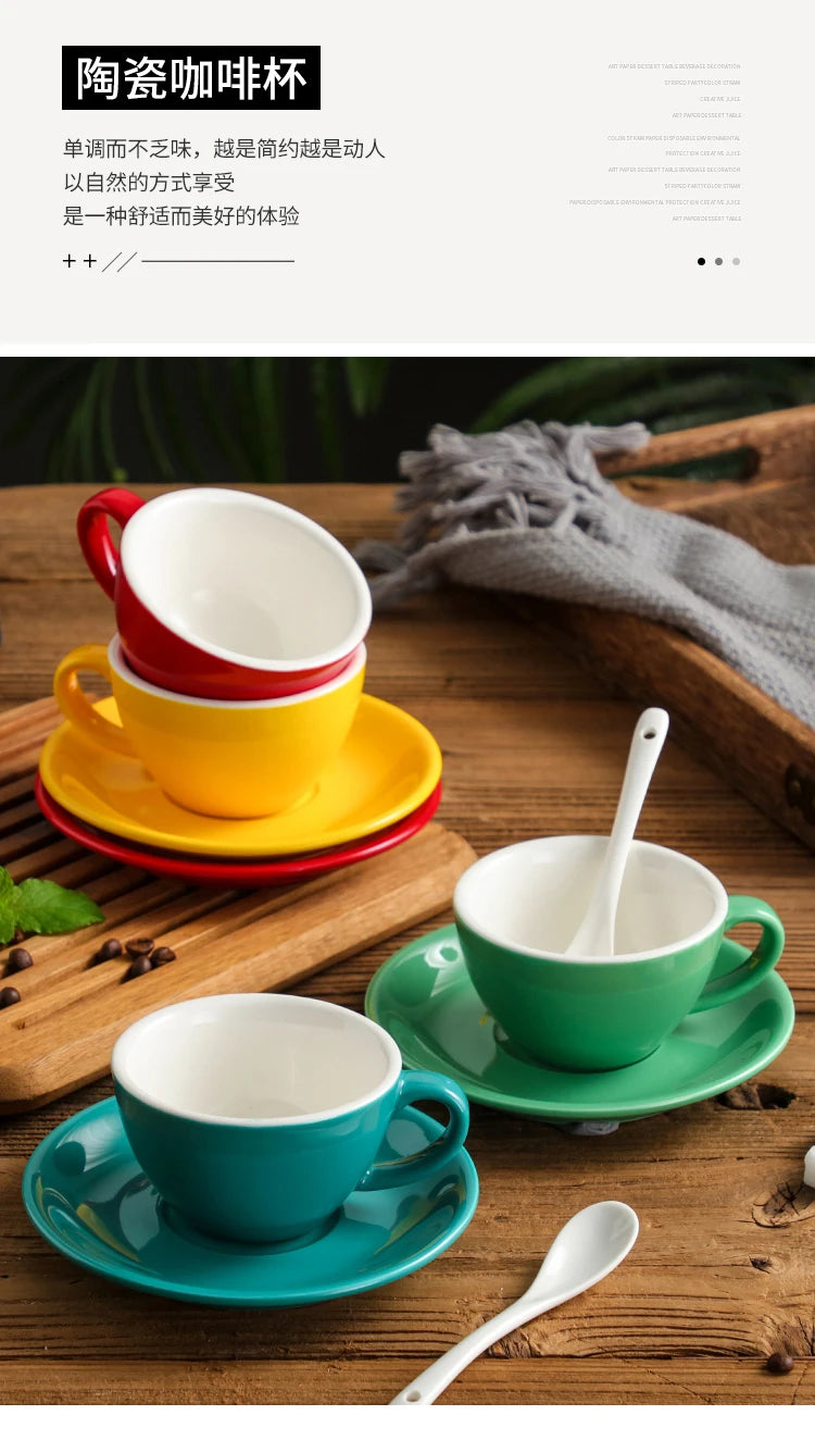 150ml Espresso Coffee Cup Sets High-grade Simple European Style Mug Thick Colored Glaze Ceramic Cappuccino Flower Cups Latte