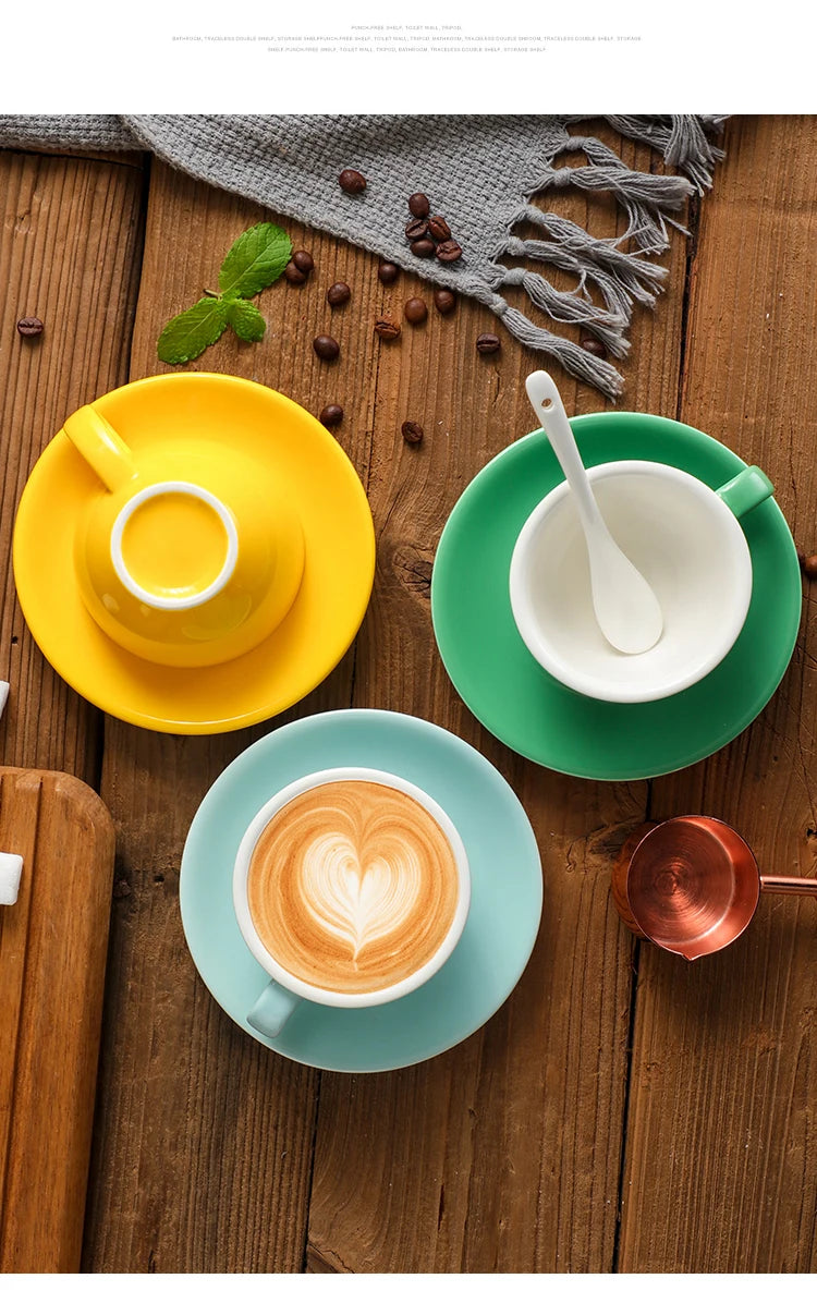 150ml Espresso Coffee Cup Sets High-grade Simple European Style Mug Thick Colored Glaze Ceramic Cappuccino Flower Cups Latte