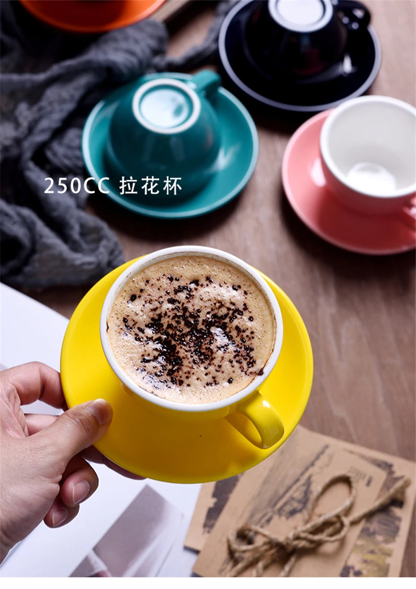220ml High-Grade Ceramic Coffee Cups Coffee Cup Set Simple European Style Milk Mug Cappuccino Flower Cups Latte