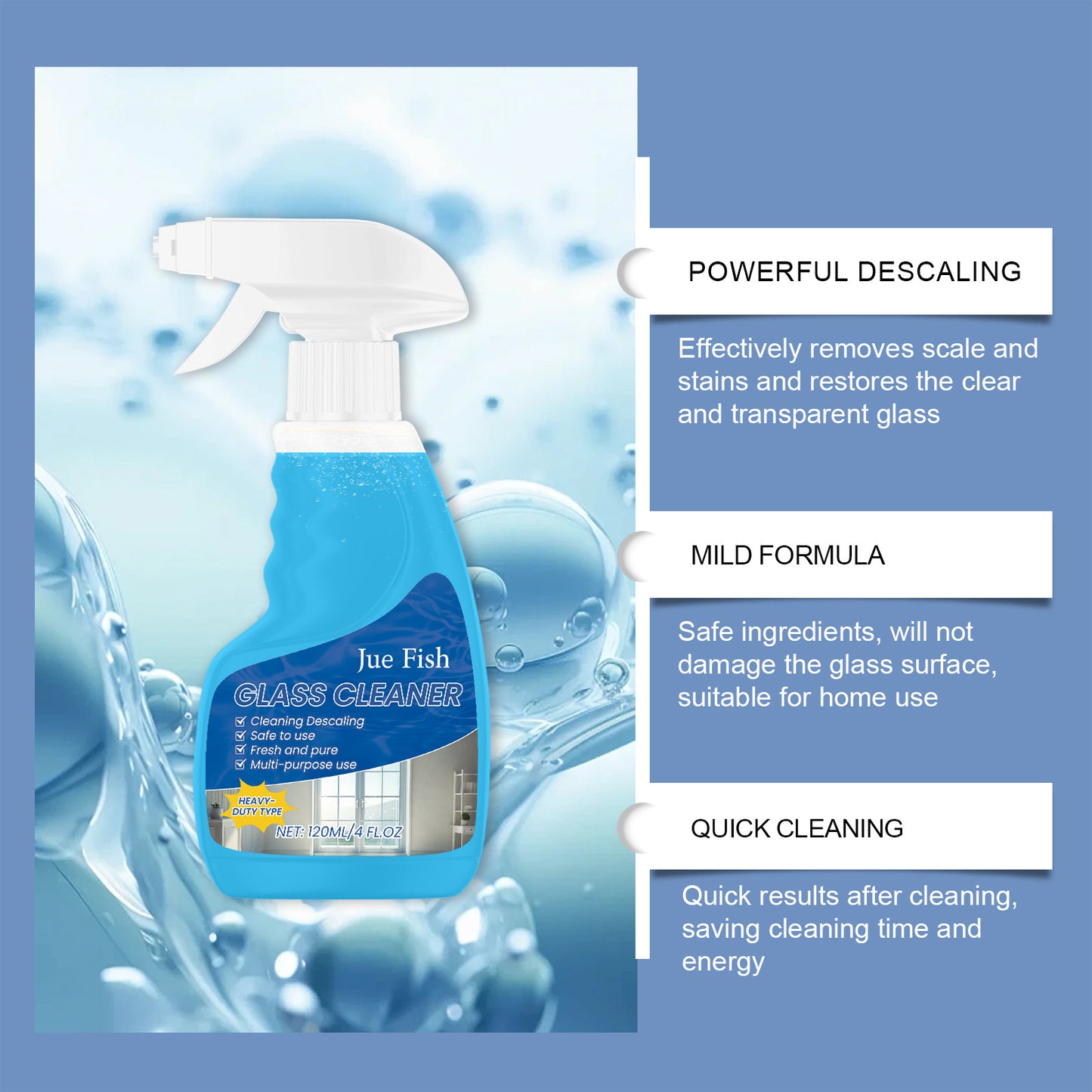 Bathroom Glass Limescale Cleaner - Window Descaling Spray Shower Brightening Water Oil Stain Remover for Bathtubs Dirt Cleaning