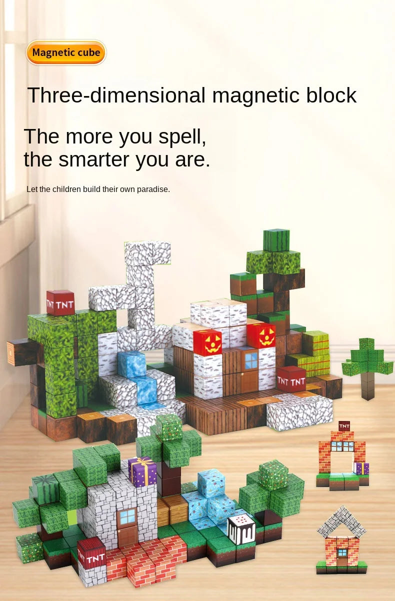 New Magnetic Blocks-Build Mine Magnet World Set for Boys Girls, Sensory Construction Toys for Toddlers Christmas Gifts
