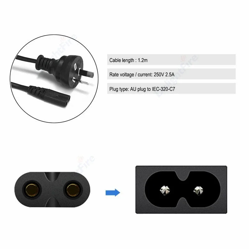 2 Prong Australia AC Power Cable 1.2m IEC C7 Figure 8 AU Plug Power Cord For PC Computer Monitor HDTV Samsung PS4  XBOX One S