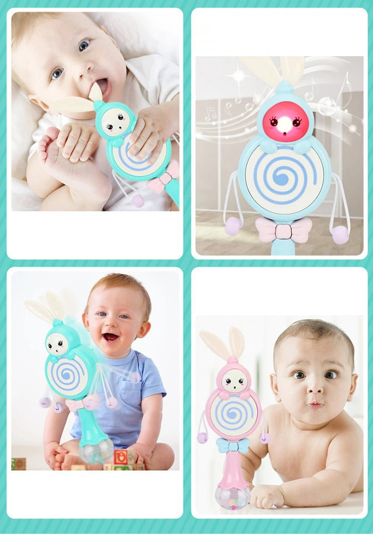 Baby Music Flashing Rattle Toys Rabbit Teether Hand Bells Mobile Infant Stop Weep Tear Rattles Newborn Early Educational Toy 18M