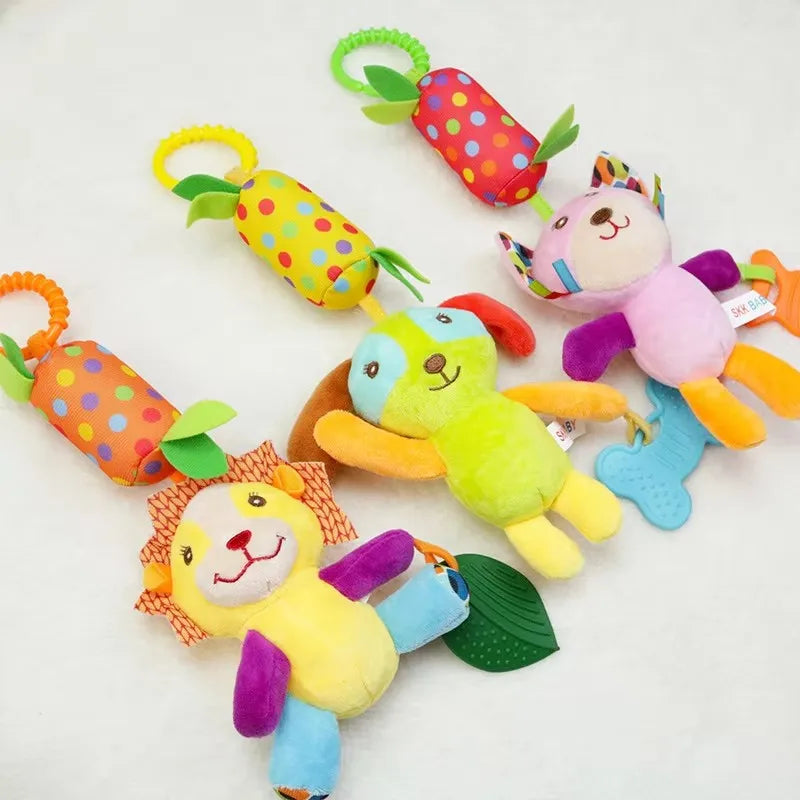 Baby Stroller Hanging Toys 0 12 Months Bell Teether Animal Wind Chime Bed Hanging Baby Rattles Plush Stroller Toys For Newborn