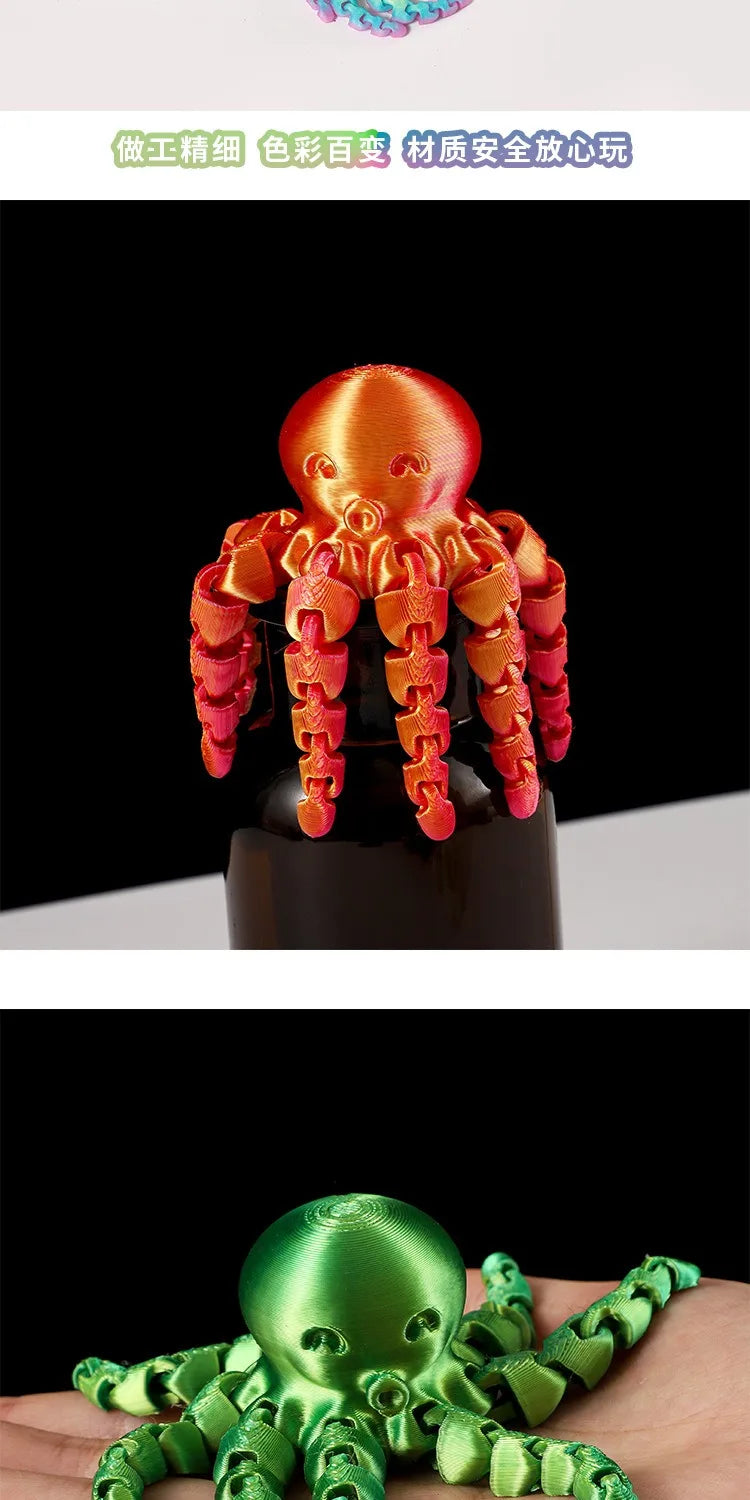 12cm 3D Printed Octopus Figurine with Flexible Joints for Home Office Desk Decoration Ocean Animal Table Ornament Ideal Gift Toy