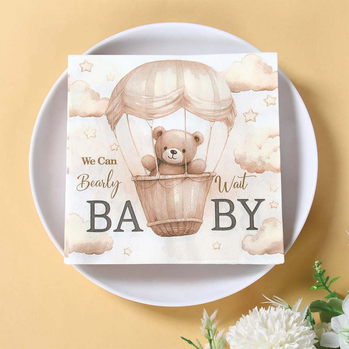 20/24pcs Disposable Tableware Brown Teddy Bear Balloon Paper Napkin Happy Birthday Party Decor Kid Boy Girl Baby Shower Supplies