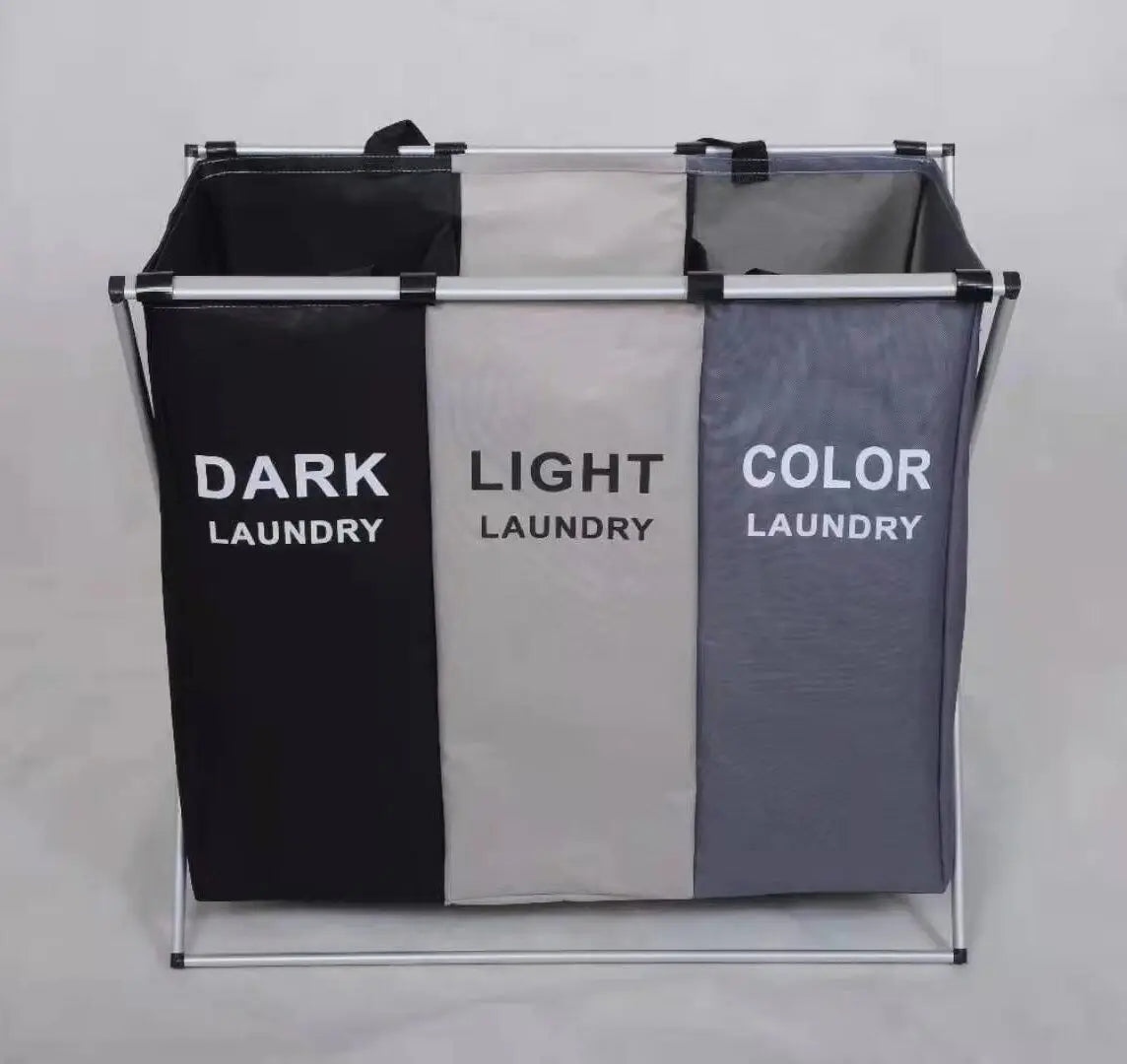 1 PC Large Laundry Hamper 3 Sections Divided Laundry Basket Foldable Washing Dirty Cloth Storage Bag