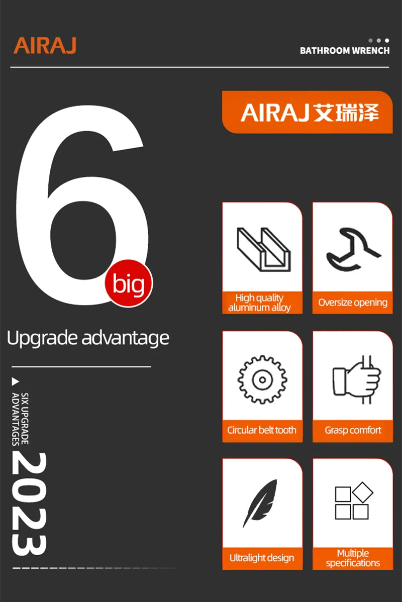 AIRAJ 5602 Bathroom Adjustable Wrench, Small Space Multifunctional Wrench, Bathroom PipeNut Removal Tool