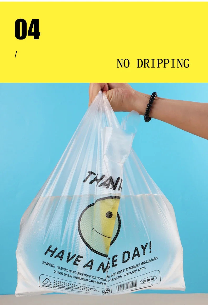 50 Pcs Plastic Bag 3 Sizes Food Storage Bags with Handle supermarket Grocery Shopping Useful Shopping Bag Kitchen Storage Basket