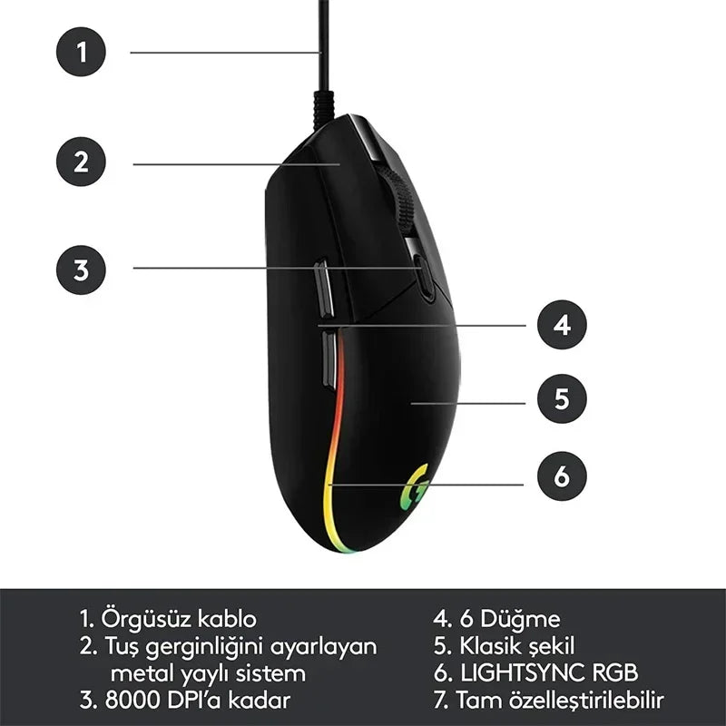 Logitech G102 Mouse USB Wired Gaming Mouse 8000 DPI Rainbow Optical Effect Screen for PC/Mac Computer and Laptop