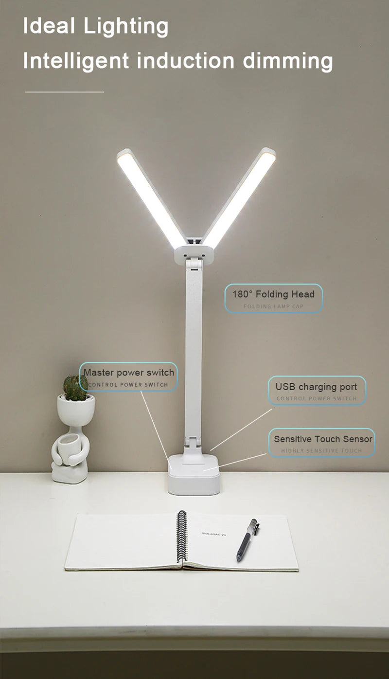 LED Desk Lamp USB Rechargeable Touch Night Light 3 Levels Dimmable Eye Protection Foldable Table Lamp For Bedroom Bedside Readin