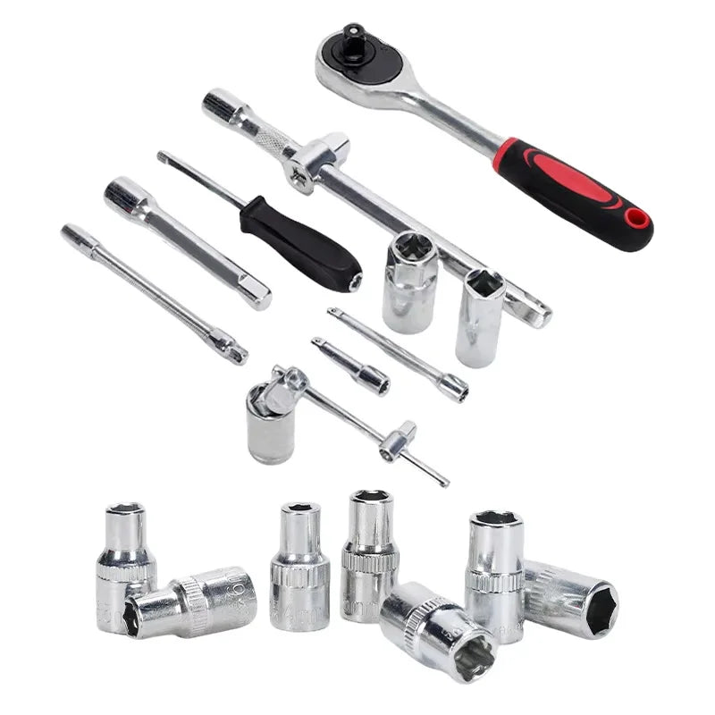 46pcs/Set Socket Wrench Diy Repair Tool Kit Ratchet Screwdriver for Car Repair Hardware Toolbox for Auto Repairing and Household