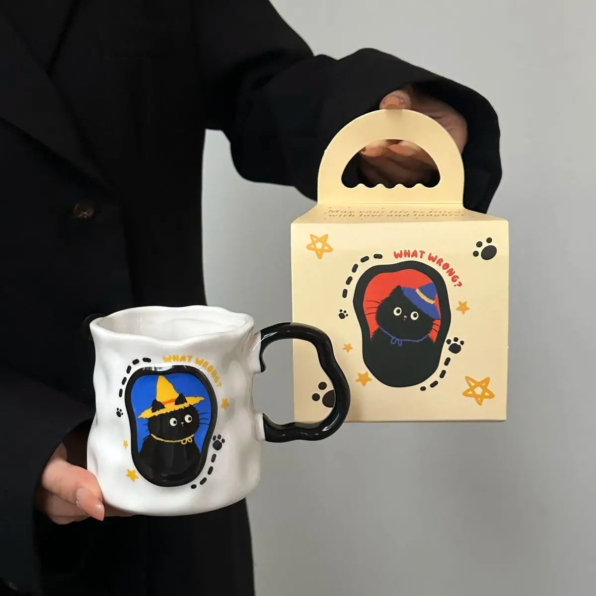 Irregular Cat Ceramic Mug, Birthday Gift Cup for Girlfriends and Girls, Creative Party Souvenir Gift Box Packaging Drinkware