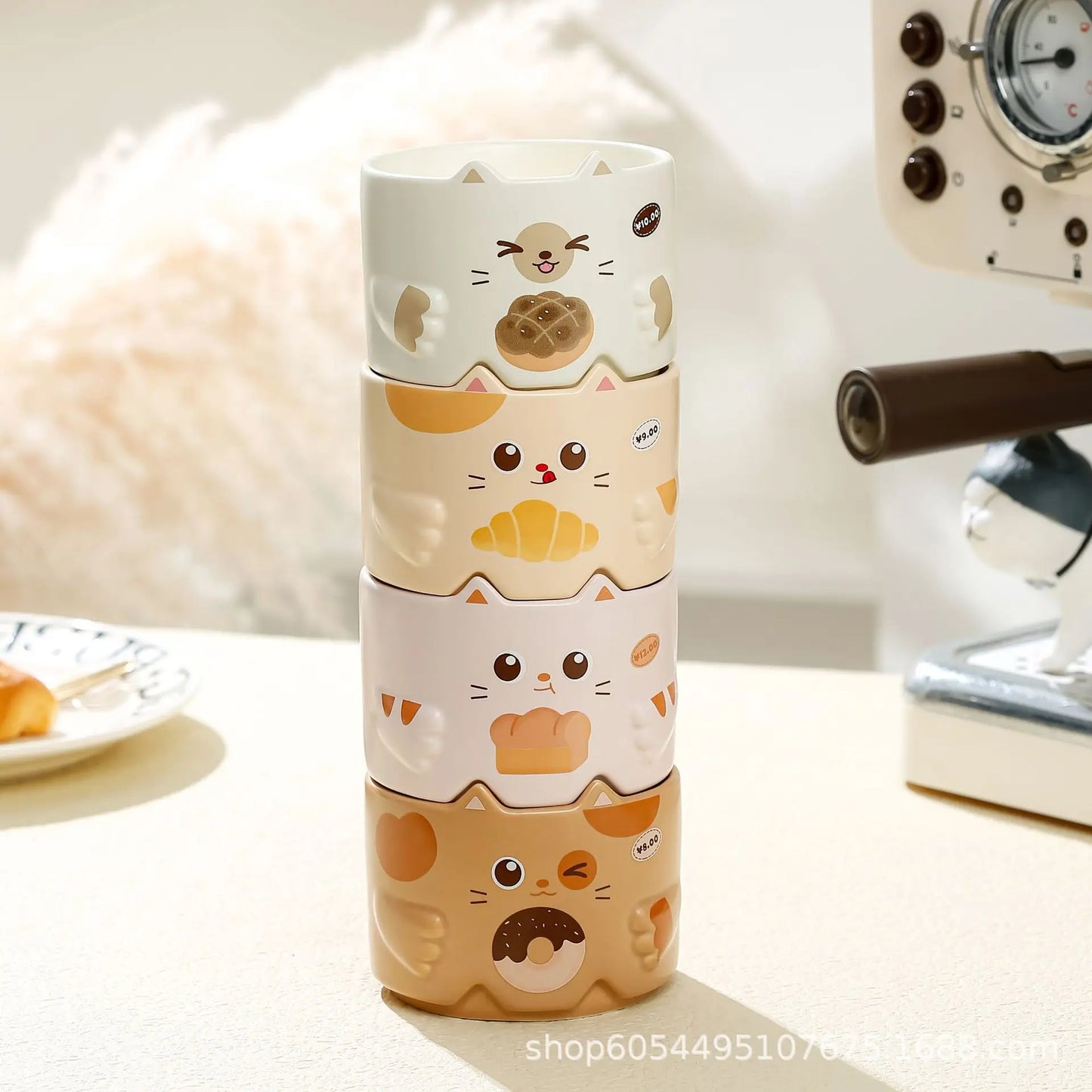 Creative Ceramic Cat Mug Cartoon Stacked Pair Cup High Temperature Resistant Household Children's Drinking Coffee Cup