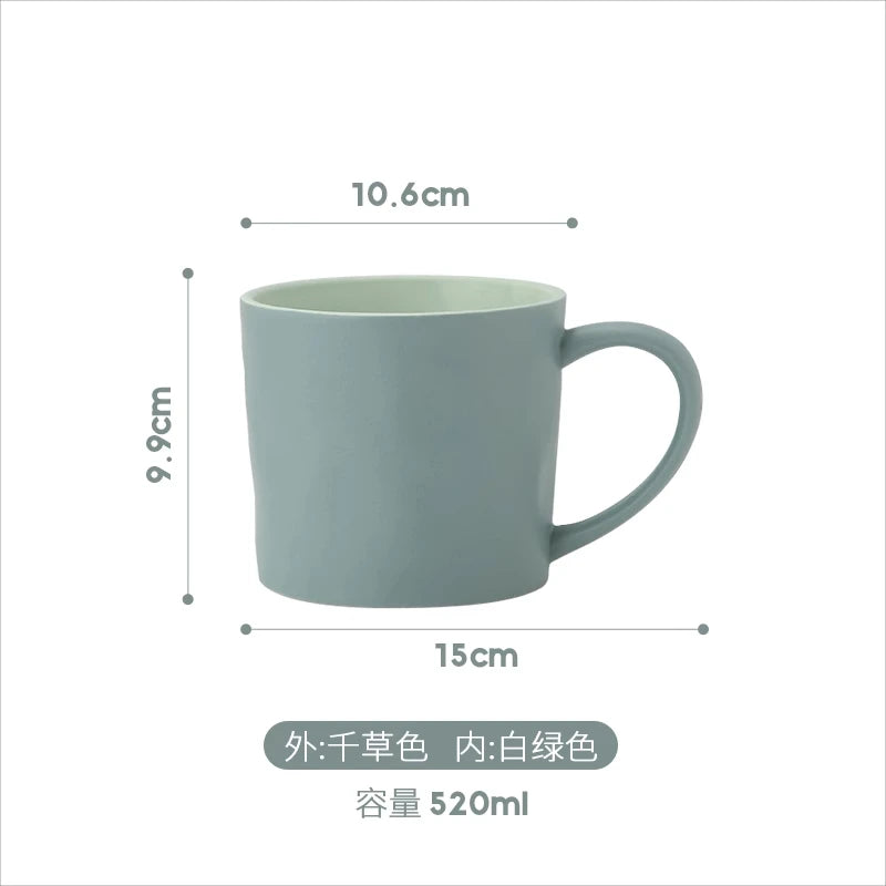 400/420/450/520ml European Ceramic Black Matte Large Capacity Mug High End Creative Simple Matte Coffee Cup with Spoon Water Cup